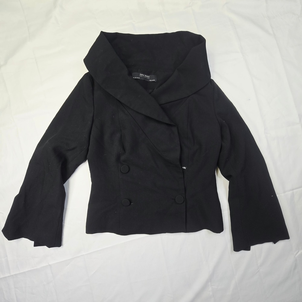 Zara Women's Basic Collection Blazer Large Black Shawl Collar Double Breasted